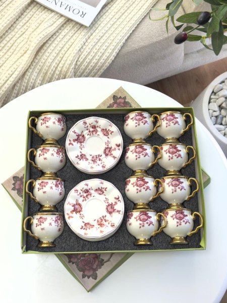 فناجين قهوه12+12ابيض مورد مذهب