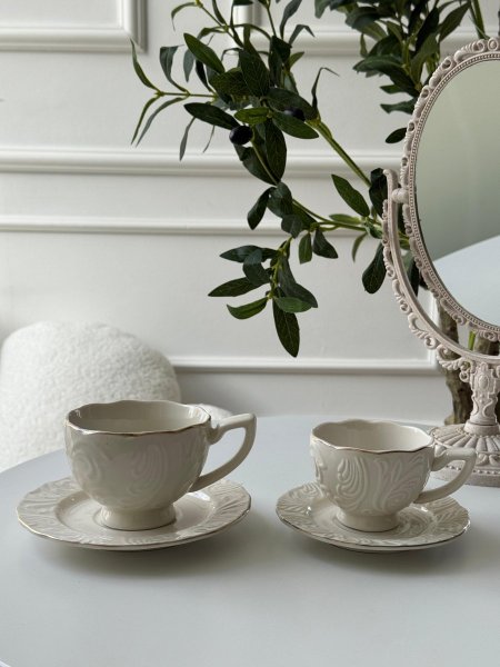 طقم فناجين6+6 بورسلان ابيض