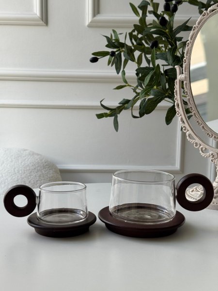 فنجان يد خشب + صحن خشب