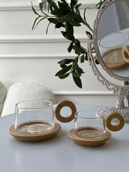 فنجان يد خشب + صحن خشب