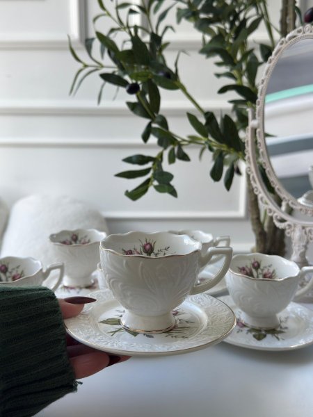 طقم فناجين6+6 بورسلان ابيض