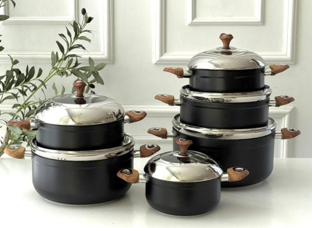 طقم طناجر جرانيت اسود مط 6 قطع