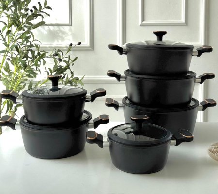 طقم طناجر اليجانت جرانيت اسود مط 6 قطع