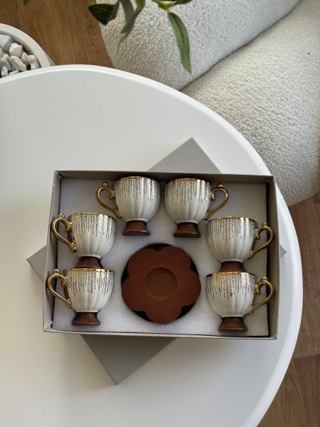 فناجين قهوه بورسلان مذهب رجل خشب 6+6