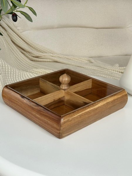 مضيفه بامبو ثقيل مقسم مربع (27سم)