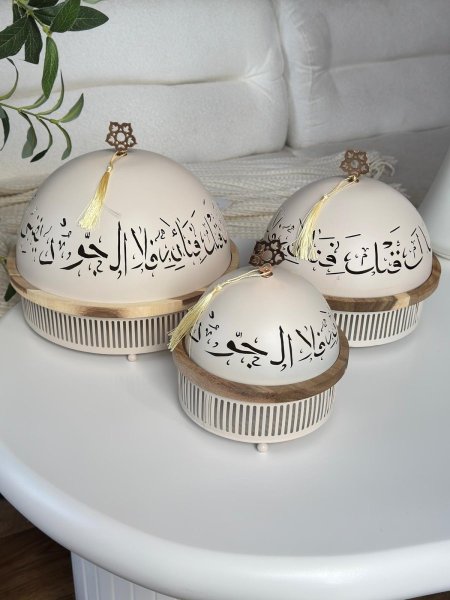 طقم مضايف خشب غطا معدن كتابه عربيه 3 قطع (27+22+17)سم