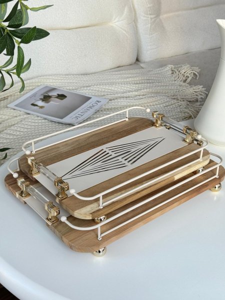 طقم صواني خشب يد كرستال(40*30+35*25)سم