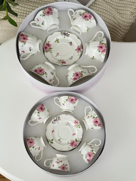 طقم فناجين مورد مذهب 6+6