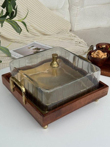 مضيفه مربع غطا زجاج هندي (30*20سم)