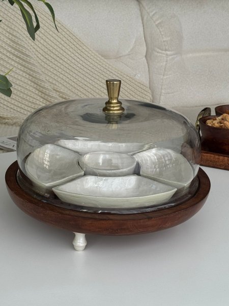 مضيفه مدور مقسم غطا زجاج هندي (30*21سم)