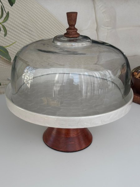 جاط كعك برجل غطا زجاج هندي (30*29سم)