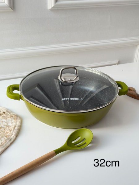 مقلى ملون جرانيت بيست + مغرفه 32سم