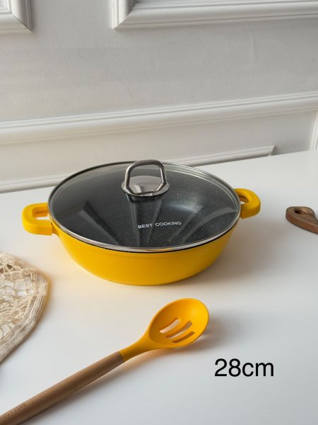 مقلى ملون جرانيت بيست + مغرفه 28سم