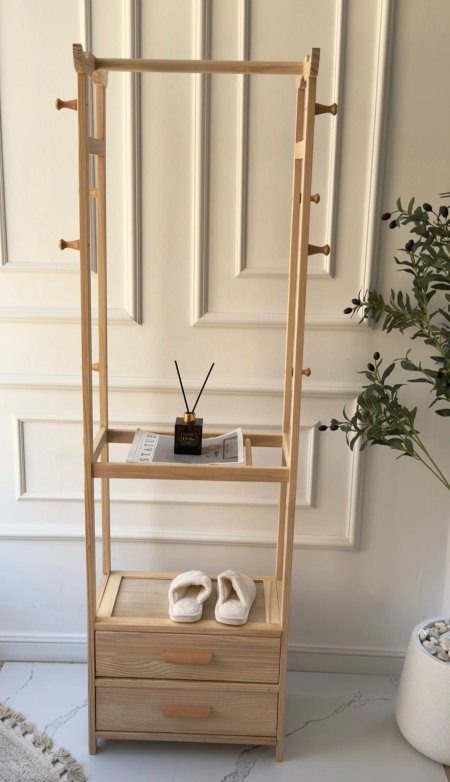 علاقه ملابس بامبو + رفوف + مقعد