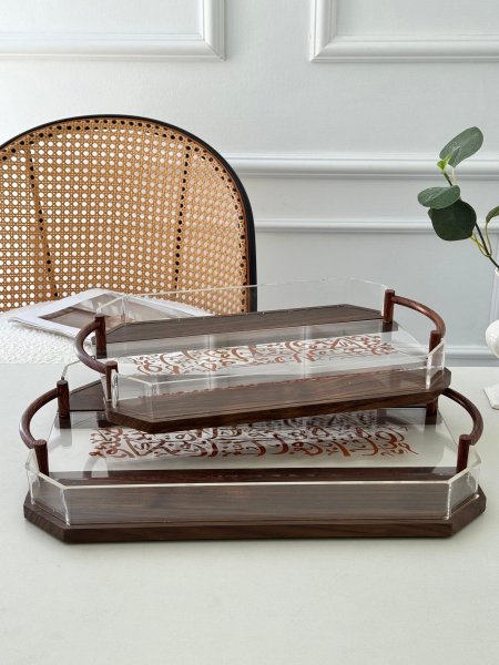 طقم صواني اكرلك+خشب/2