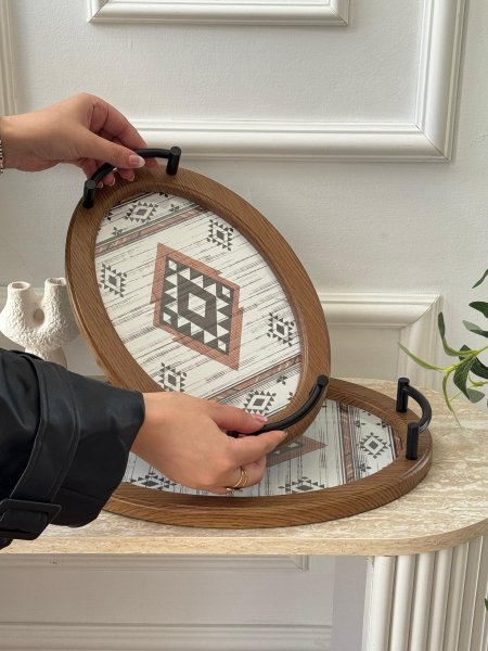 طقم صواني بيضاوي مغربي وجه زجاج قطعتين(24*34+30*40سم)