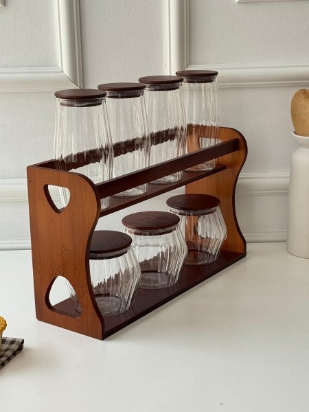 طقم سكريات 7 قطع + ستاند خشب (38*32*12سم)