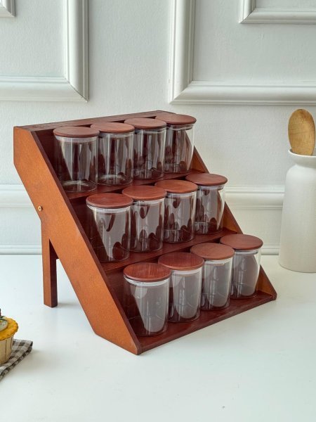 طقم سكريات 12 قطع + ستاند خشب (30*26*30سم)