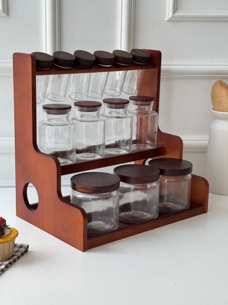 طقم سكريات 13 قطعه + ستاند خشب (35*38*24سم)