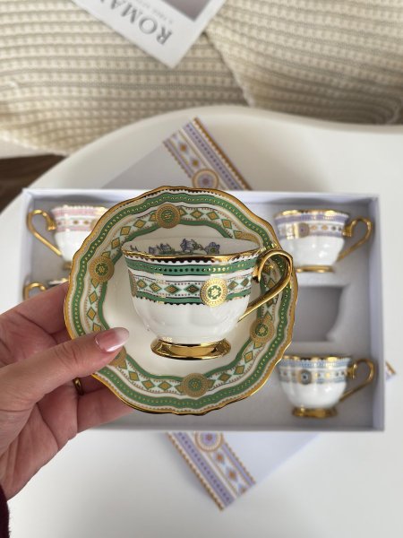 طقم فناجين قهوه 6+6 مذهب ثقيل