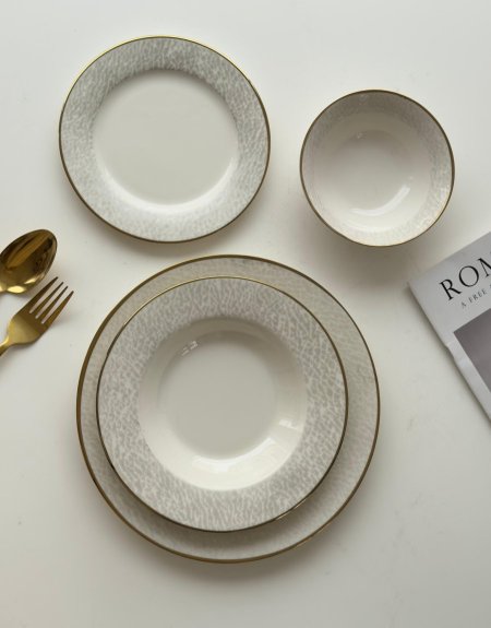 طقم صحون 24 قطعه بورسلان مذهب