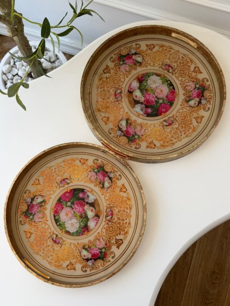 طقم صواني زجاج اطار خشب (36 + 40 سم)