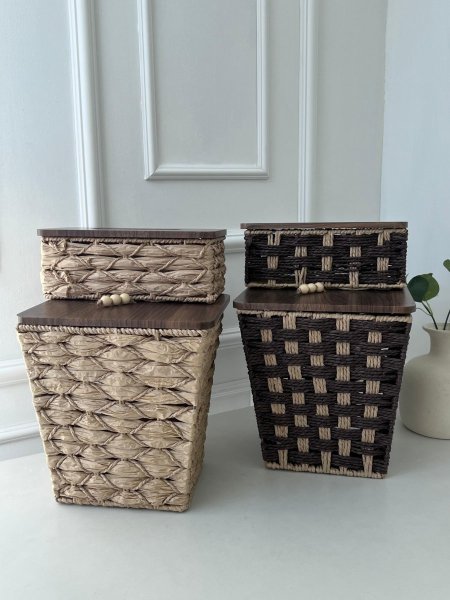 سطل+علبه محارم قش غطا خشب مربع