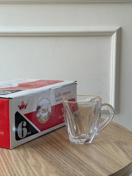 كاسات شاي شفاف حز ذهبي / 6