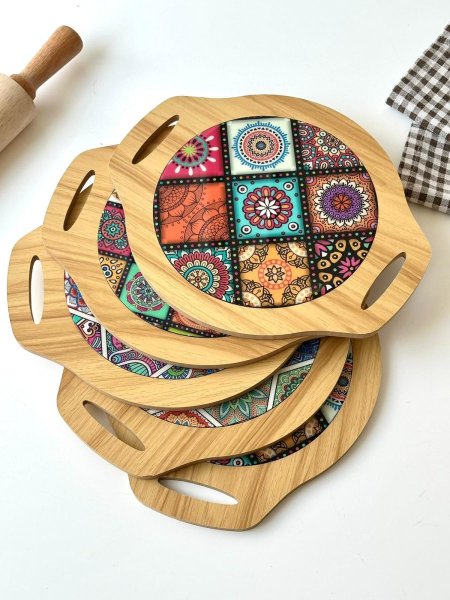 كوستر بيتزا خشب مغربي مدور