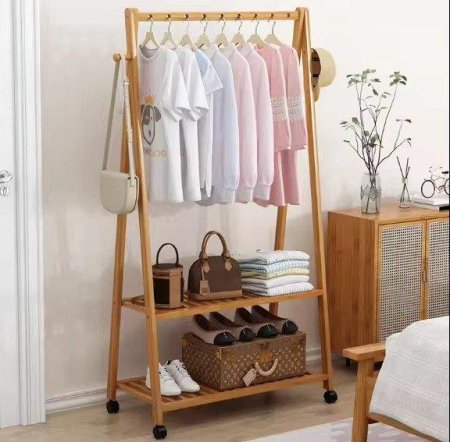 ستاند علاقه ملابس بامبو+رفوف احذيه