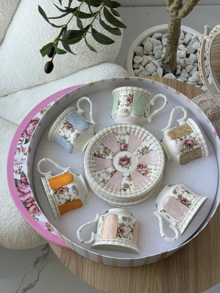 كاسات شاي 6+6 مورد بورسلان